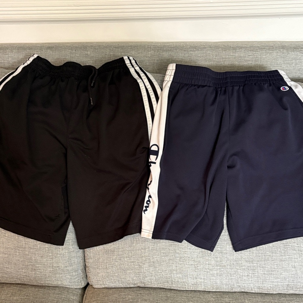 Champion Men's Black and Dark Blue Athletic Shorts
